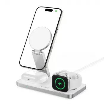 TECH-PROTECT QI15W-A47 3 v 1 magnetni MagSafe brezžični polnilnik bel