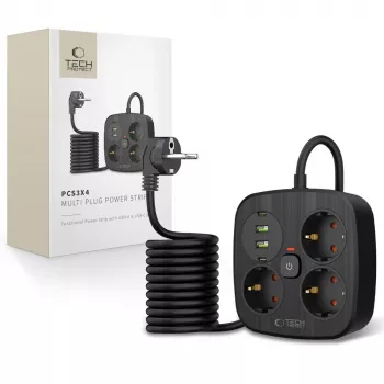 TECH-PROTECT PCS3X4 podaljšek z 2 USB & 2 Type-C & 3 vtičnicami 200cm črn