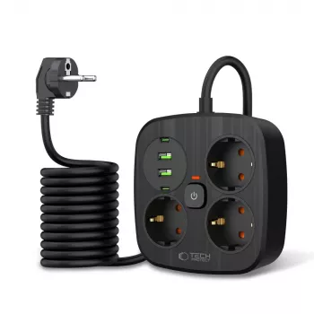 TECH-PROTECT PCS3X4 podaljšek z 2 USB & 2 Type-C & 3 vtičnicami 200cm črn