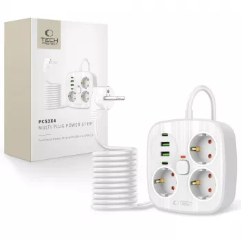 TECH-PROTECT PCS3X4 podaljšek z vtičnicami 2 USB & 2 Type-C & 3 vtičnice 200cm bel
