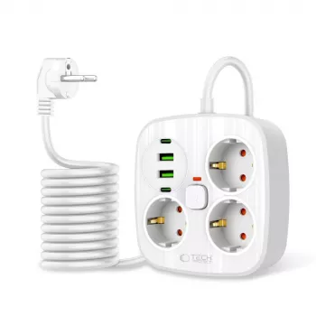 TECH-PROTECT PCS3X4 podaljšek z vtičnicami 2 USB & 2 Type-C & 3 vtičnice 200cm bel