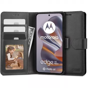 Tech-Protect ovitek z denarnico za Motorola Edge 50 Neo, črn