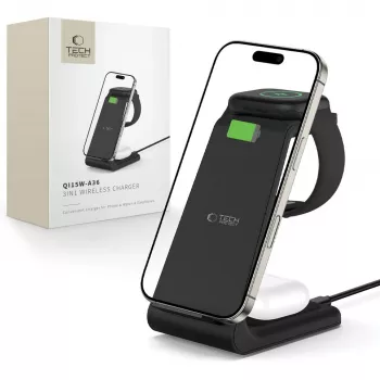 TECH-PROTECT QI15W-A36 3-v-1 brezžični polnilnik za Apple, črn