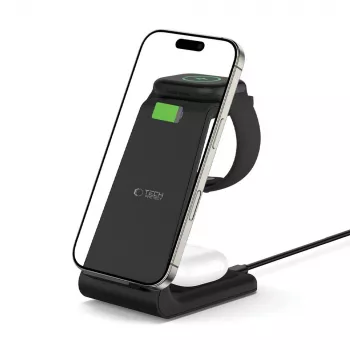 TECH-PROTECT QI15W-A36 3-v-1 brezžični polnilnik za Apple, črn