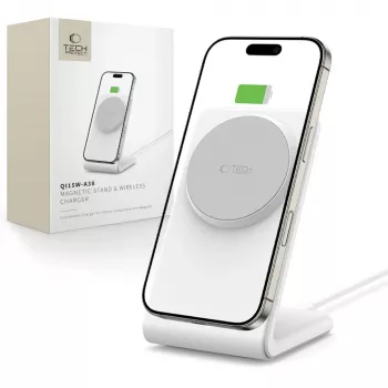 TECH-PROTECT QI15W-A38 magnetni MagSafe brezžični polnilnik, bel