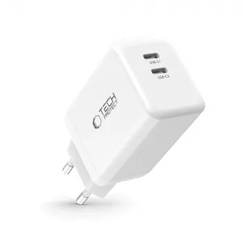 TECH-PROTECT NC45W-GAN 2-portni omrežni polnilnik PD 45W, bel