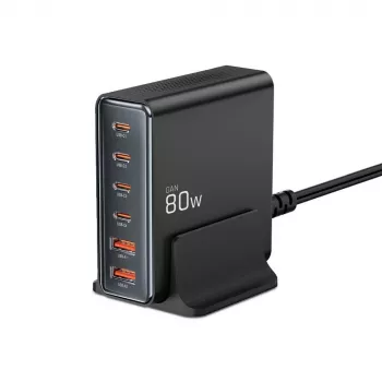 Tech-Protect DC80W-GAN 6-portni polnilnik GaN 80W USB-C, črn