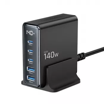 TECH-PROTECT DC140W-GAN 5-portni namizni polnilnik PD 140W / QC3.0, črn