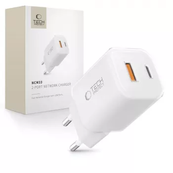 TECH-PROTECT NCM33 2-portni omrežni polnilnik PD 33W / QC3.0, bel