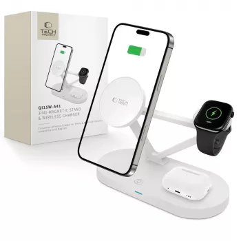 Tech-Protect QI15W-A41 3IN1 MagSafe brezžična polnilna postaja bela