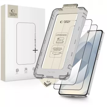 Kaljeno steklo za zaslon TECH-PROTECT Quick Set+ 2 kosa za Samsung Galaxy S26, črno