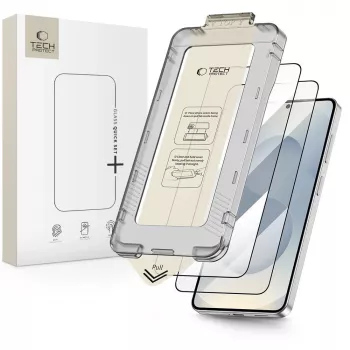 Kaljeno steklo za zaslon TECH-PROTECT Quick Set+ 2 kosa za Samsung Galaxy S26+ Plus, črno