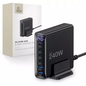 TECH-PROTECT DC240W-GAN 6-portni namizni polnilnik PD 240W / QC3.0, črn