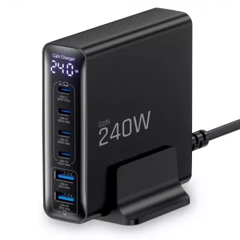 TECH-PROTECT DC240W-GAN 6-portni namizni polnilnik PD 240W / QC3.0, črn