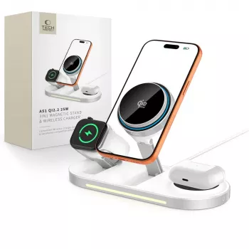 TECH-PROTECT A51 ARCTICBOOST 3-v-1 magnetni MagSafe brezžični polnilnik 25W Qi2.2 bel
