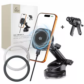 TECH-PROTECT V20 ARCTICBOOST Magnetic MagSafe magnetno držalo za avtomobilsko armaturo in prezračevalnik z brezžičnim polnilnikom 25W Qi2.2 črno
