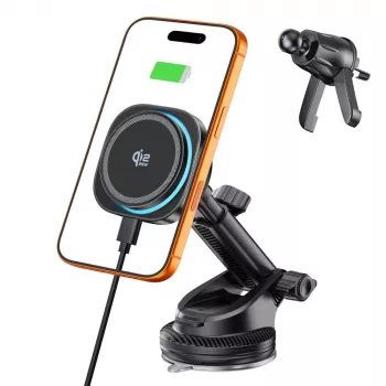 TECH-PROTECT V20 ARCTICBOOST Magnetic MagSafe magnetno držalo za avtomobilsko armaturo in prezračevalnik z brezžičnim polnilnikom 25W Qi2.2 črno