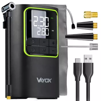 VAYOX VA0409 polnilna zračna črpalka 4000mAh valj 19mm digitalni merilnik tlaka v pnevmatikah