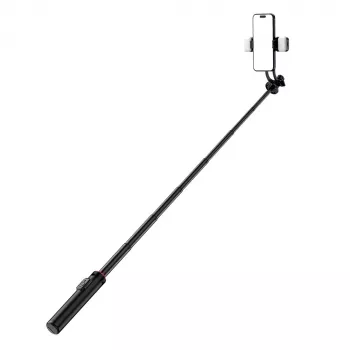 WOZINSKY selfie palica WC12YDS teleskopsko stojalo 1,3m aluminijeva zlitina z dvojno LED svetlobo in držalom za telefon - črna