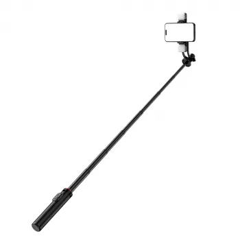WOZINSKY selfie palica WC12YDS teleskopsko stojalo 1,3m aluminijeva zlitina z dvojno LED svetlobo in držalom za telefon - črna