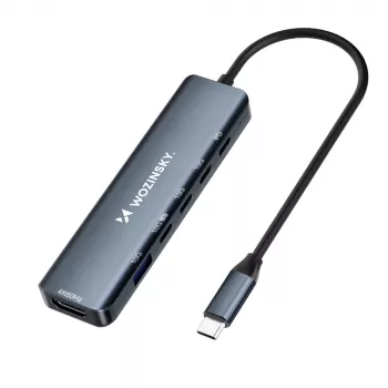 WOZINSKY WHBC10Y4S USB-C zvezdišče 6-v-1 večfunkcijsko aluminijasto s 15 cm kablom - sivo