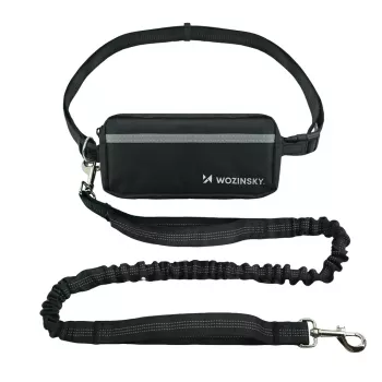 Wozinsky WPST-01 pas za tek s psom brez rok, s torbico in elastičnim povodcem - črn