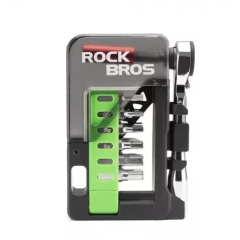 ROCKBROS komplet za popravilo kolesa z mini ragljo in 14 nastavki – prosojno zelena