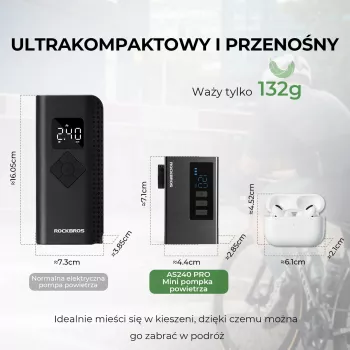 ROCKBROS AS240 PRO brezžična tlačilka, kompresor 120 PSI, 420 mAh, črna