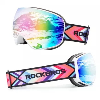 ROCKBROS SP284 otroška smučarska očala – mat bel okvir, siva PC leča s pinkastim odsevom češnjevega cveta