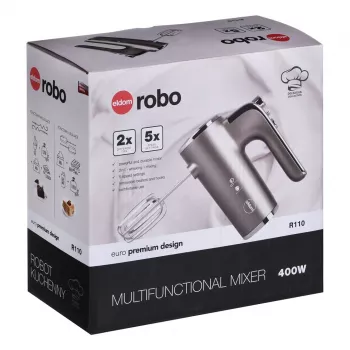 Eldom R110 Robo ročni mešalnik, 400 W, 5 hitrosti, turbo funkcija, nastavki za stepanje in mešanje, srebrn (R110 robo)