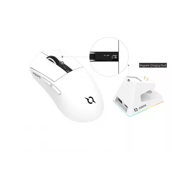 AQIRYS Zephyr brezžična igralna miška, 2,4 GHz + Bluetooth, 26000 DPI, bela