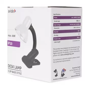 Avide Basic Clipbar Max 60W pripeta namizna svetilka črna