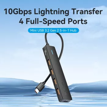 VENTION USB-C na USB 3.2 Gen 2 hub s 100W PD, 0,15m, črn