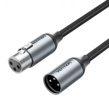 VENTION BKHHI XLR mikrofonni kabel 3m črn najlonski pleten z aluminijastimi konektorji