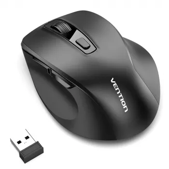 Vention KTMB0 dvonačinovna 2.4GHz + Bluetooth 5.1 brezžična optična miška, 6 gumbov, 800–2400 DPI, črna