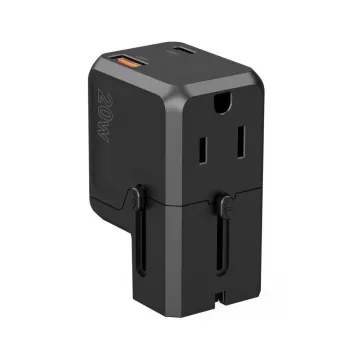 CHOETECH PD6038 38W GaN USB-C polnilnik z USB-A, zamenljivi vtiči (EU/US/UK/AU) - črn