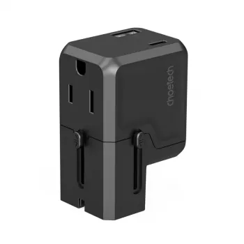 CHOETECH PD6038 38W GaN USB-C polnilnik z USB-A, zamenljivi vtiči (EU/US/UK/AU) - črn