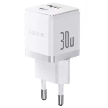 Baseus Palm 30W USB-C USB-A stenski polnilnik bel EU vtič