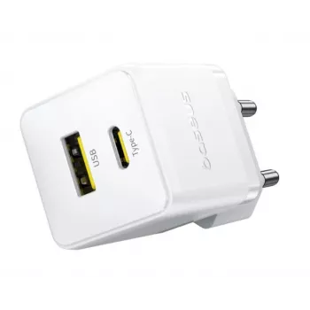 Baseus Palm 30W USB-C USB-A stenski polnilnik bel EU vtič