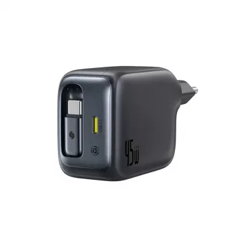 Baseus EnerCore CJ11 45W avtopolnilnik s priključkom USB-C in izvlečnim kablom USB-C, črn