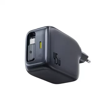 Baseus EnerCore CJ11 45W avtopolnilnik s priključkom USB-C in izvlečnim kablom USB-C, črn