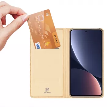 Dux Ducis Skin Pro ovitek flip za Xiaomi 13, denarnica s predalom za kartice in stojalom, zlat