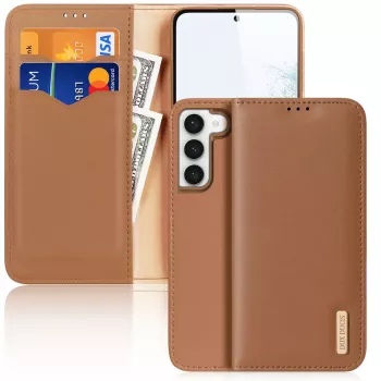 Dux Ducis Hivo ovitek z denarnico za Samsung Galaxy S23+ z RFID-zaščito, stojalom, rjav