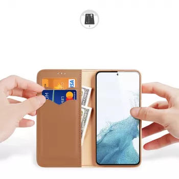 Dux Ducis Hivo ovitek z denarnico za Samsung Galaxy S23+ z RFID-zaščito, stojalom, rjav