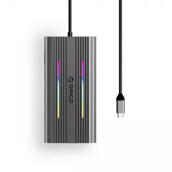 ORICO XCR 12-v-1 USB-C priklopna postaja z RGB, 3x USB-A, USB-C PD 100W, HDMI 4K, VGA, RJ45 Gigabit, bralnik kartic SD/microSD – siva