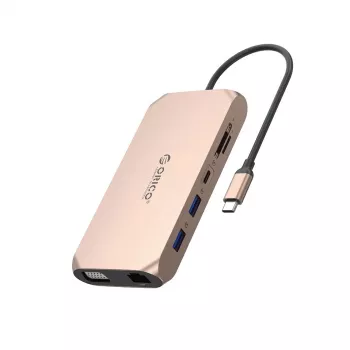 ORICO XCR 12-v-1 USB-C priklopna postaja s 100W PD, HDMI, VGA, Gigabit Ethernet, SD/microSD, rožnato zlata