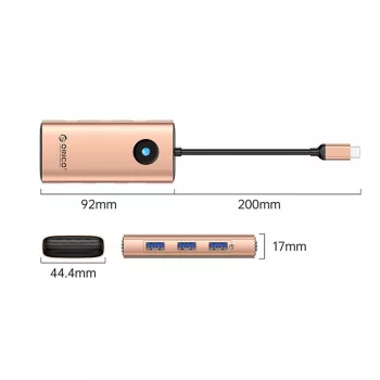 ORICO PW11 6-v-1 USB-C razdelilnik, 3x USB-A 3.0, 1x USB-C PD 100W, 1x HDMI 4K 30Hz, 1x RJ45 Gigabit Ethernet, rožnato zlata