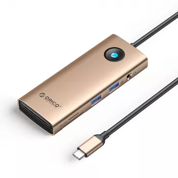 ORICO PW11 USB-C priklopna postaja 8 v 1, 2x USB-A 3.0, 1x USB-C PD 100W, 1x HDMI 4K 60Hz, 1x microSD/SD, 1x RJ45 Gigabit Ethernet, 1x avdio 3,5mm, rožnato zlata