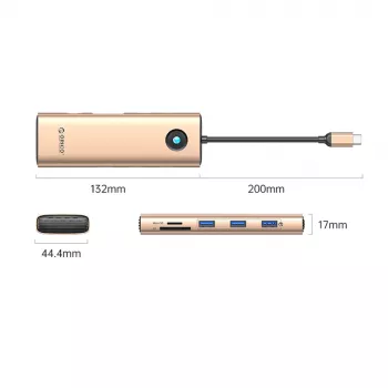 ORICO PW11 USB-C priklopna postaja 9 v 1, 3x USB-A 3.0, 1x USB-C PD 100W, 1x HDMI 4K 60Hz, 1x VGA 1080P 60Hz, 1x microSD/SD, 1x RJ45 Gigabit Ethernet - rožnato zlata