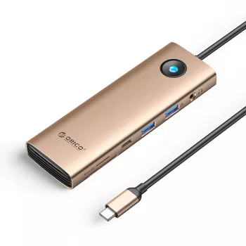 ORICO PW11 USB-C priklopna postaja 9 v 1, 2x USB-A 3.0, 1x USB-C 3.0, 1x USB-C PD 100W, 1x HDMI 4K 60Hz, 1x microSD/SD, 1x RJ45 2.5G Ethernet, 1x avdio 3,5mm, rožnato zlata
